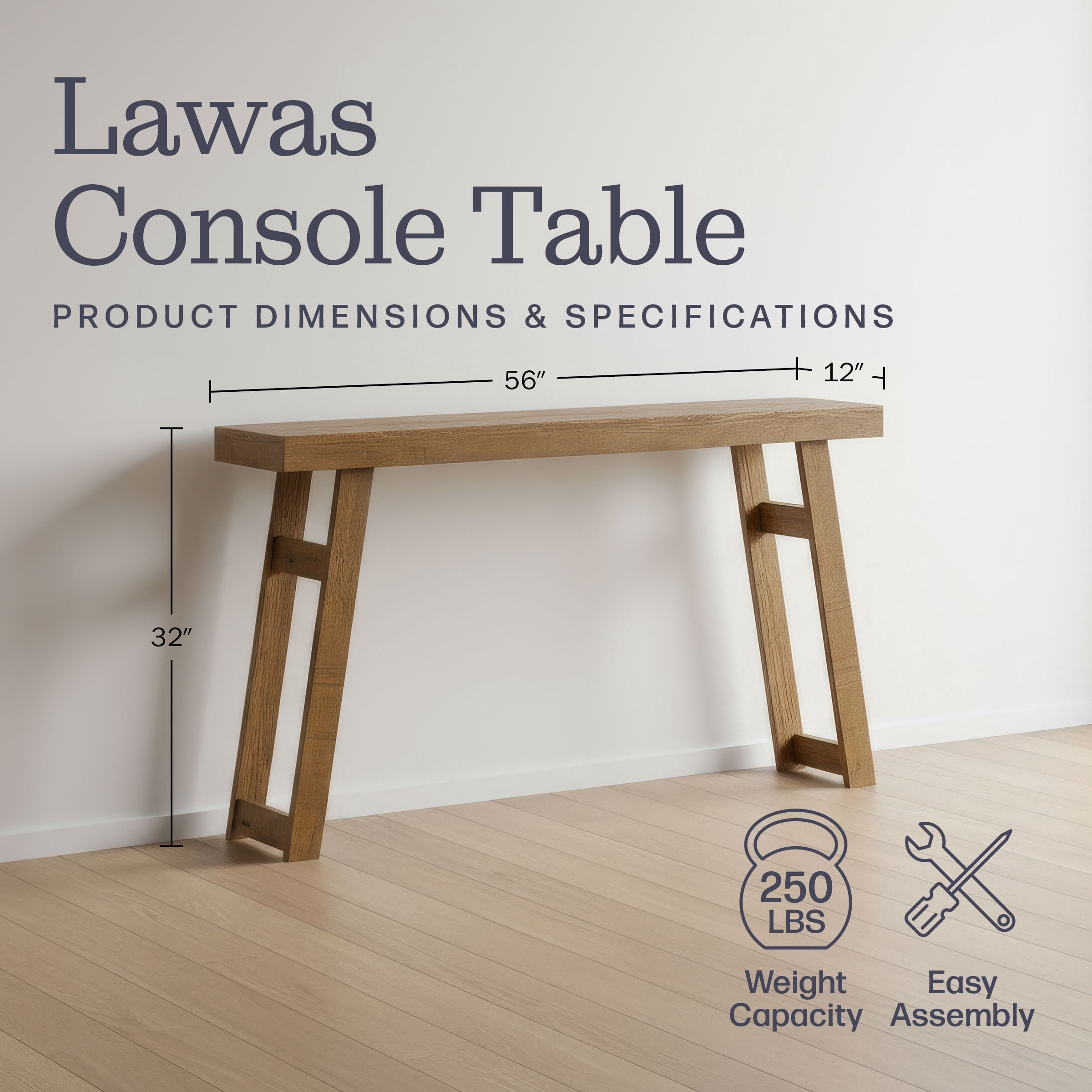 Alaterre Furniture Lawas Solid Wood Console Table - 56 Inch Modern Farmhouse Entryway Table (Oak)
