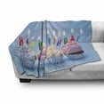 thumbnail image 3 of Birthday Soft Flannel Fleece Throw Blanket, Delicious Creamy Cupcakes with Letter Candles Celebration Theme Art Print, Cozy Plush for Indoor and Outdoor Use, 70" x 90", Multicolor, by Ambesonne, 3 of 6
