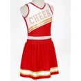 thumbnail image 4 of TSSOE Youth Girls Cheerleading Performance Outfit Cheer Sequins Printed Crop Top with Flare Mini Skirt Cheer leader Uniform Red 14, 4 of 6
