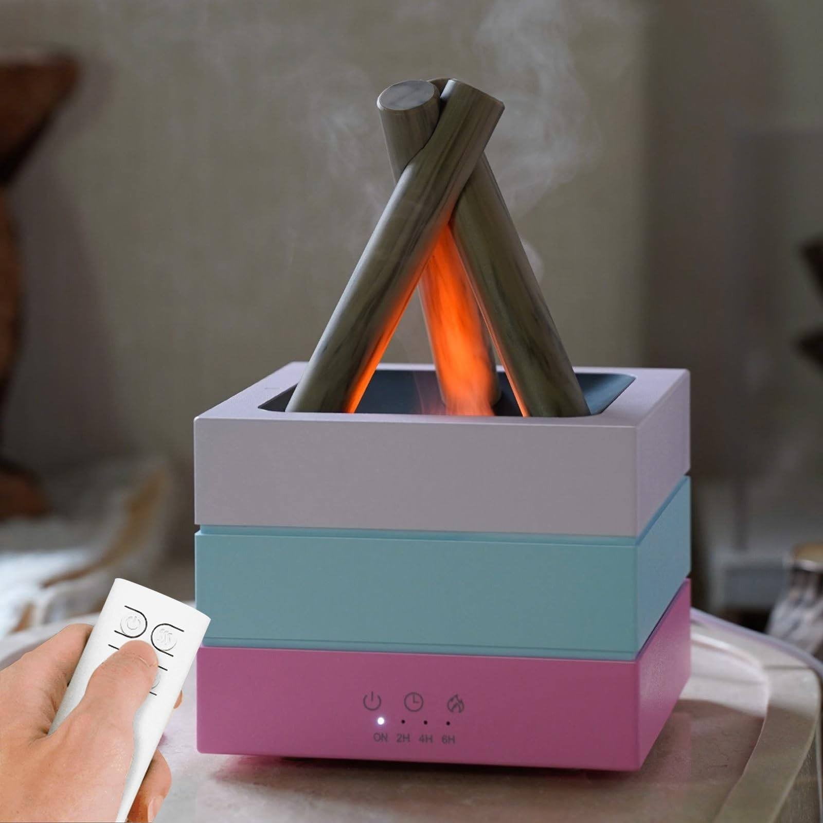 Gnwei 280ml Fireplace Diffuser Essential Oil 7 Colorful Large Flame Fire Humidifier Changing Aroma Diffuser for Aromatherapy Yoga Room Bedroom, Room, Office, Home, Auto Off