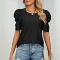 thumbnail image 2 of IROINNID Women Trendy Comfy Solid Color Round Neck Puff Short Sleeve T-shirt Blouse Loose Tops Spring, 2 of 8