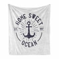thumbnail image 1 of Anchor Soft Flannel Fleece Throw Blanket, Home Ocean Lettering on a Nautical Sketch with Worn out Background, Cozy Plush for Indoor and Outdoor Use, 70" x 90", Navy Blue and White, by Ambesonne, 1 of 6