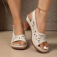 thumbnail image 2 of Rokment Womens Platform High Heels Dressy Sandals 2026 Fashion Hollow out Leather Open Toe Chunky Block Stackable Heeled Adjustable Slingback Dress Summer Shoes for Ladies Beige Size 6, 2 of 8