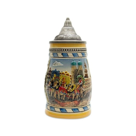 Oktoberfest Haus Classic Munich Scene Collectible Beer Stein with Metal Lid 0.75 Ltr