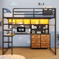thumbnail image 3 of Loft Bed Full Size with Desk, 6 Storage Drawers and Bookshelf, Metal Loft Full Bed Frame with USB Charging Station, LED Lights, Storage Shelf, Full-Length Guardrail & Ladder, Black, 3 of 9