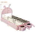 thumbnail image 7 of Twin size Upholstered Rabbit-Shape Bed with 2 Storage Stools, Velvet Platform Bed with Cartoon Ears Shaped Headboard, Pink, 7 of 7