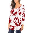 thumbnail image 3 of Camiseta informal para mujer, blusa estampada de manga larga con cuello redondo y fruncido Fridja  fjkfkj2118, 3 of 6
