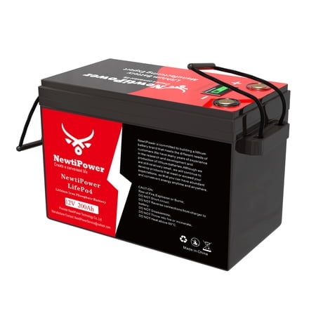 NewtiPower 12V 200Ah Smaller LiFePO4 Lithium Battery, 150A BMS,10000+ Cycle for RV and Power Storage