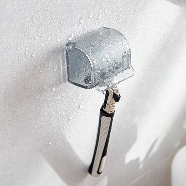 Birdeem Wall Mounted Shaving Tool Holder,Waterproof Bathroom Organizer with Transparent Cover,Adhesive Mount Razor Storage Box for Bathroom Wall,Punch Free Installation,Space Saving Design