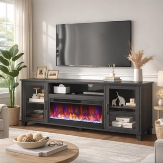 Mainstays Fireplace TV Stand for TVs up to 65, Black Oak