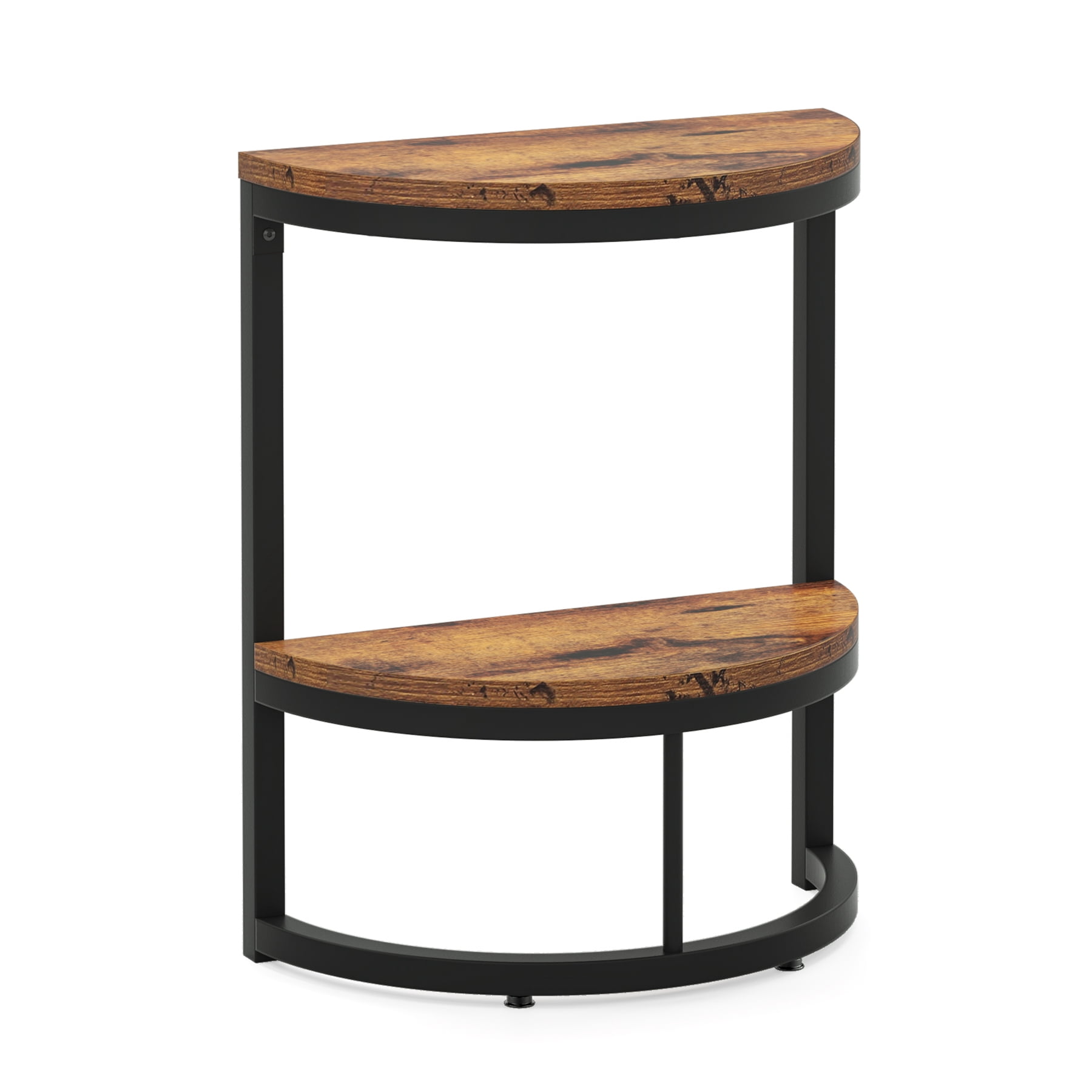 Fnova 2-Tier Half Moon End Table, Modern Wooden Narrow Sofa Side Table, Slim Accent Table Nightstand with Storage Shelf, Easy Assembly, for Living Room, Bedroom, Entryway, Small Space