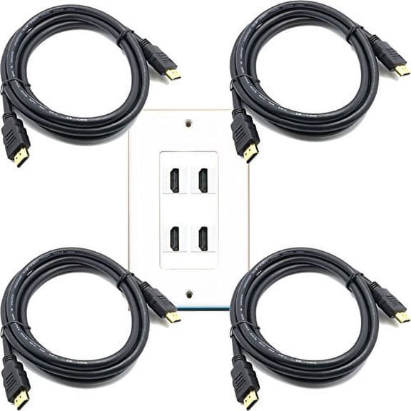 RiteAV 4 Port HDMI Decorative Female Jack Wall Plate with (6ft HDMI Cables Included)