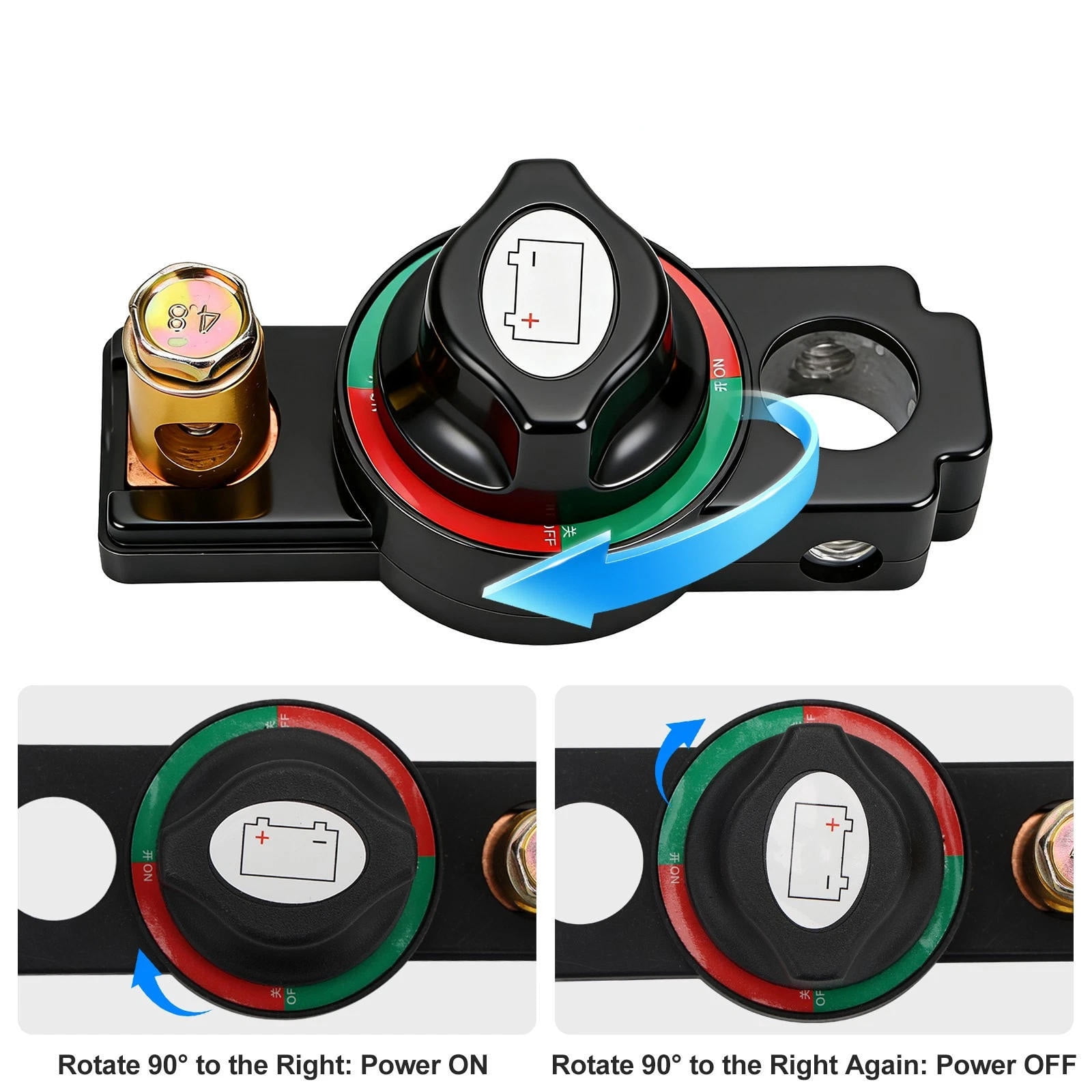 TAPDRA 2 Pack Zinc Alloy Battery Disconnect Switch 12V 24V 300A Terminal Isolator For Automotive Power Drain Prevention System