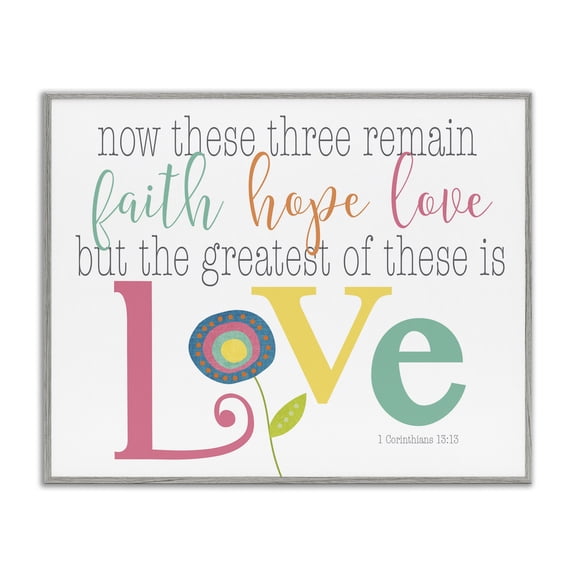 Stupell Industries French Country Faith Hope Love Whimsical Floral Gray Framed Giclee Art, 14 x 11, by Alli Rogosich