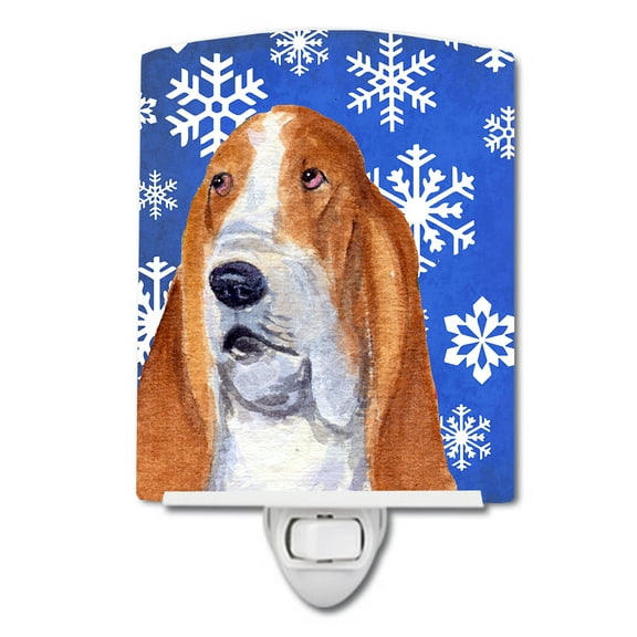 Caroline's Treasures SS4666CNL Basset Hound Winter Snowflakes Holiday Ceramic Night Light, 6x4x3", multicolor