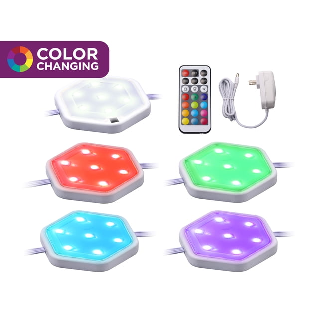 BLACK + DECKER LEDUC-PUCK-5RGB LED Kit de Lumière de Rondelle avec Télécommande, Installation Sans Outil, Dimmable, 5-Pack, RGBW (Rouge, Vert, Bleu, Blanc Froid)