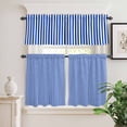 thumbnail image 2 of 3 Piece Kitchen Curtains and Valances Set Navy Blue Stripe Cafe Curtains 24 Inch Length Modern White Vertical Striped Geometric Valance & Tier Curtain for Living Room Bedroom Window 54"x18"+27"x24"*2, 2 of 6