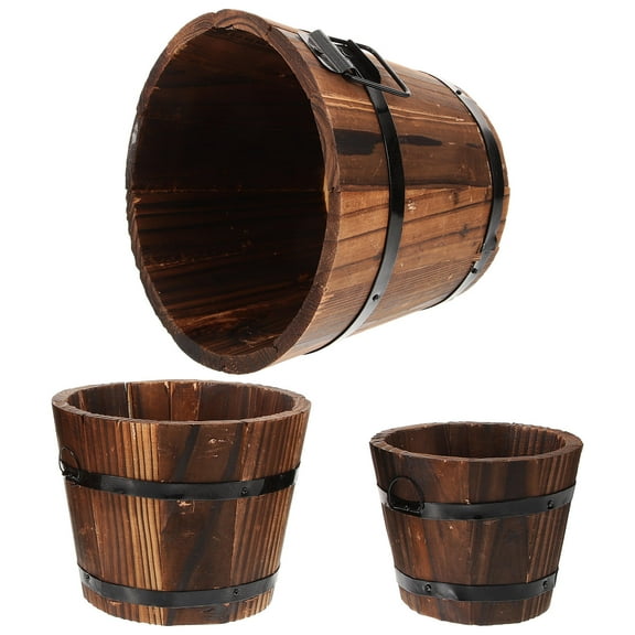 BRIGHTFUFU 3Pcs Vintage Wooden Barrels for Home and Office in 12X9X10in