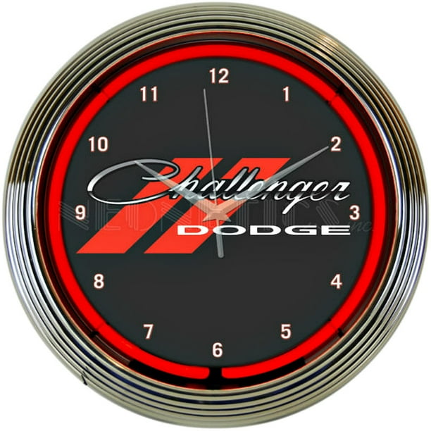Dodge Challenger Red 15 Neon Wall Clock Gl Face Chrome Plate Neon Wall Clock Gl Face Chrome Plate