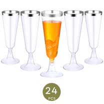 ACDANC 24Pcs Champagne Flutes Plastic 5 oz Break-Resistant Disposable Martini Glasses Champagne Flutes Glass for Family Bar Party Wedding Essentials Silver