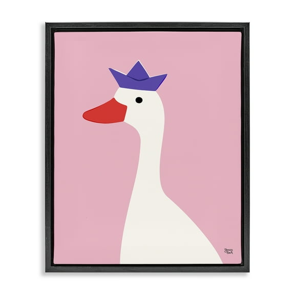 Stupell Industries Crowned Goose on Pink Animals Painting Black Floater Framed Canvas Art Print Wall Art, 17 x 21