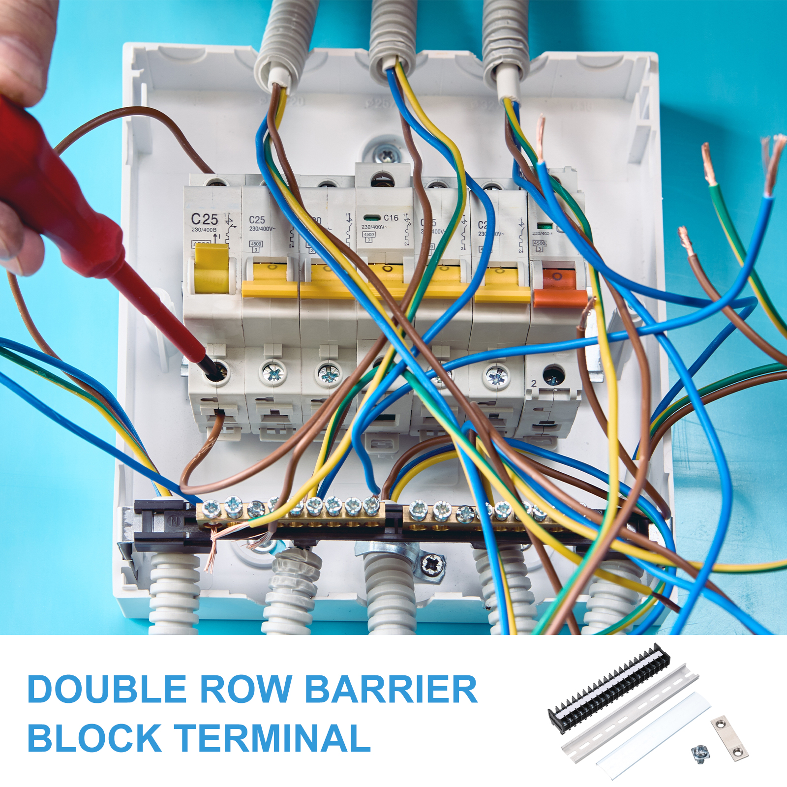 1 Pcs Barrier Terminal Strip Block 660V 30A Dual Rows 25 Positions Rail Base Screw Connector(The Shell is Made of Flame Retardant and Heat Resistant Material)