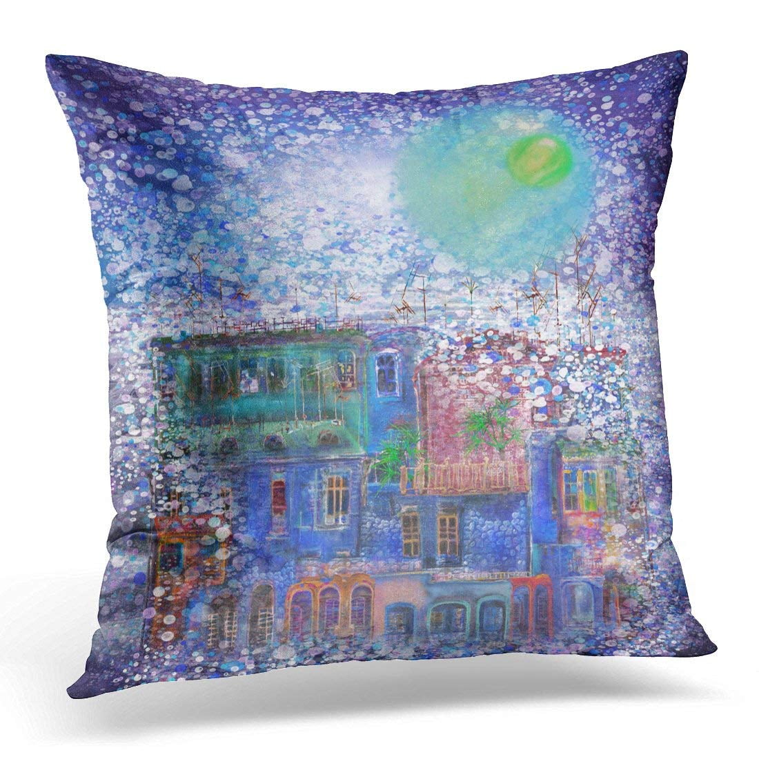 EREHome Blur Blue Abstract Snowfall White Beautiful Canvas Pillow Case Cushion Cover 18x18 Inches