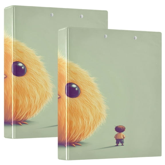 Oversized Yellow Duck and Children 12.4x10.6in PVC Round Ring Binder, D-Ring 3-Hole, Metal Clip, 200 Sheets