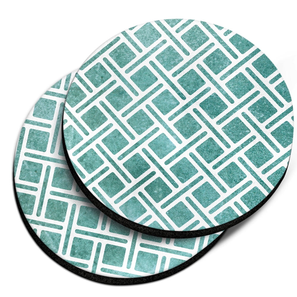 CARIBOU Round Neoprene Car Coaster for Drinks, Set of 2pcs, Teal Geo