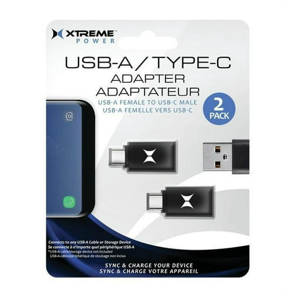 Xtreme USB-A/Type-C Adapter, USB-A Female-USB Male, Charge, Sync or Transmit Data