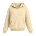 thumbnail image 5 of Rrxhxhs Hoodies for Girls Solid Color Half Zip Long Sleeve Oversized Casual Hooded Sweatshirt with Kangaroo Pocket,Beige,2-3 Years, 5 of 5