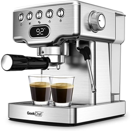 20 Bar Espresso and Cappuccino Machine, Coffee Maker with Milk Frother Wand, Silver