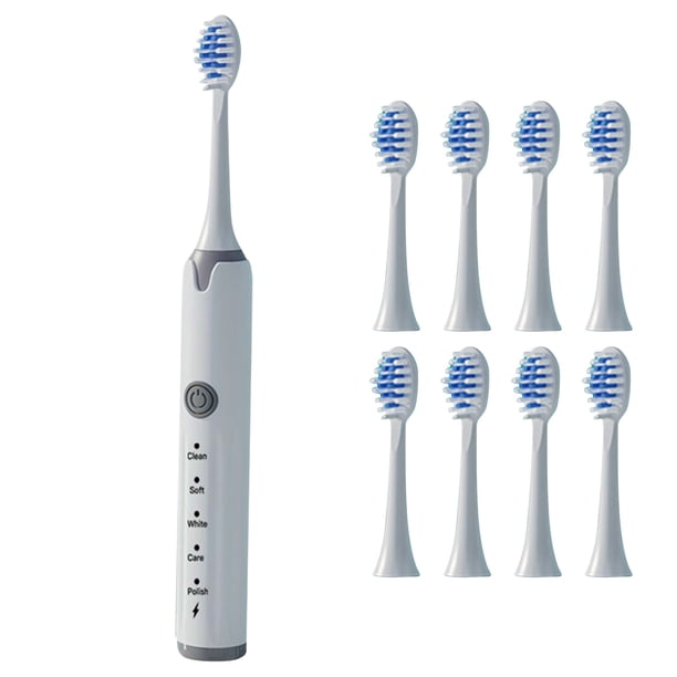 Cepillo de dientes eléctrico automático con sonido, juego de 8 piezas para adultos, blanqueador, para fiestas de estudiantes, hombres y mujeres, cepillo de dientes de cerdas suaves, recargable.
