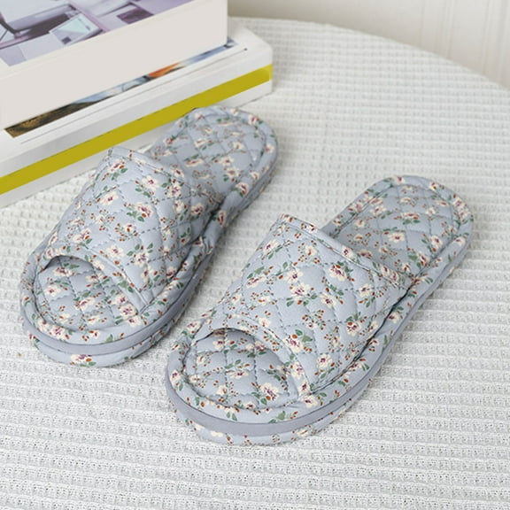 Xucatan Open Toe House Slippers for Women, Soft Cotton-Linen & Velvet Indoor Slippers, Foldable Travel Slippers for Hotel Airplane Spa, Machine Washable Comfort Slippers Gift