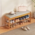 thumbnail image 2 of Gymax 40'' 2-Tier Shoe Rack Bench w/Flip-Top Storage Slatted Shelf for Hallway Bedroom Natural & Beige, 2 of 10