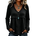 thumbnail image 5 of Women's Plus Size Long Sleeved V Neck T Shirts Causal Loose Fit Solid Tops Ladies Fall Ruffle Hem Going out Tees Black02 XXXL, 5 of 5