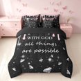 thumbnail image 3 of Homewish Sequins Diamonds King Bedding for Girls, With God All Things Are Possible Print King Bed in a Bag, Pink Black, Black Reversible, 7 Pieces, 3 of 7