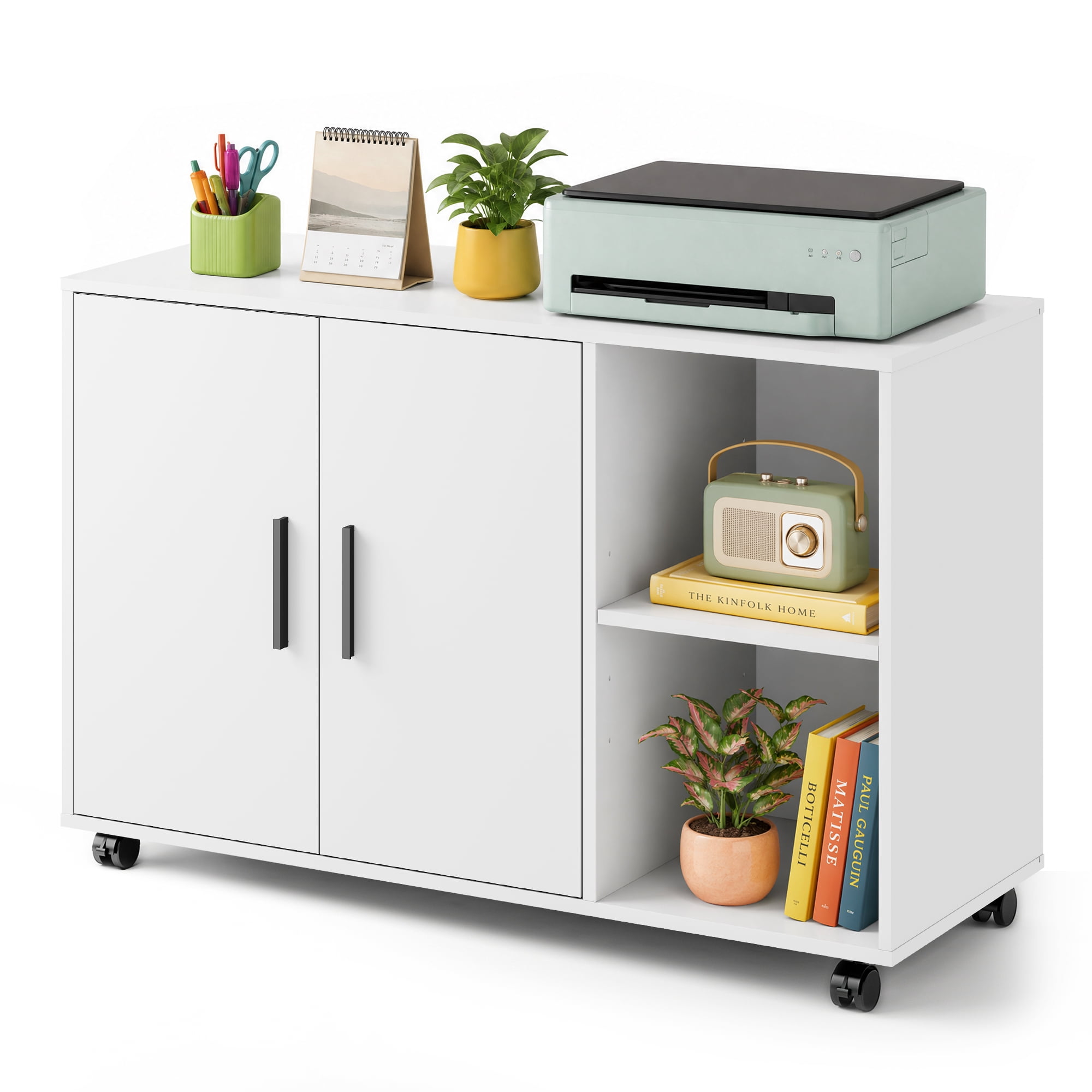 GALAXHERO Wood Storage Cabinets with Doors and Shelves, Lateral File Cabinet & Printer Stand with Storage for Home Office, White