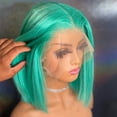 thumbnail image 4 of Mscathy Blue Green Colored Double Drawn Remy Brazilian Hair Lace Part Wig With Natural Hairline Short Bob 100% Human Hair 13x4x1 Middle Part Wigs Pre Plucked 180% Density, 4 of 7