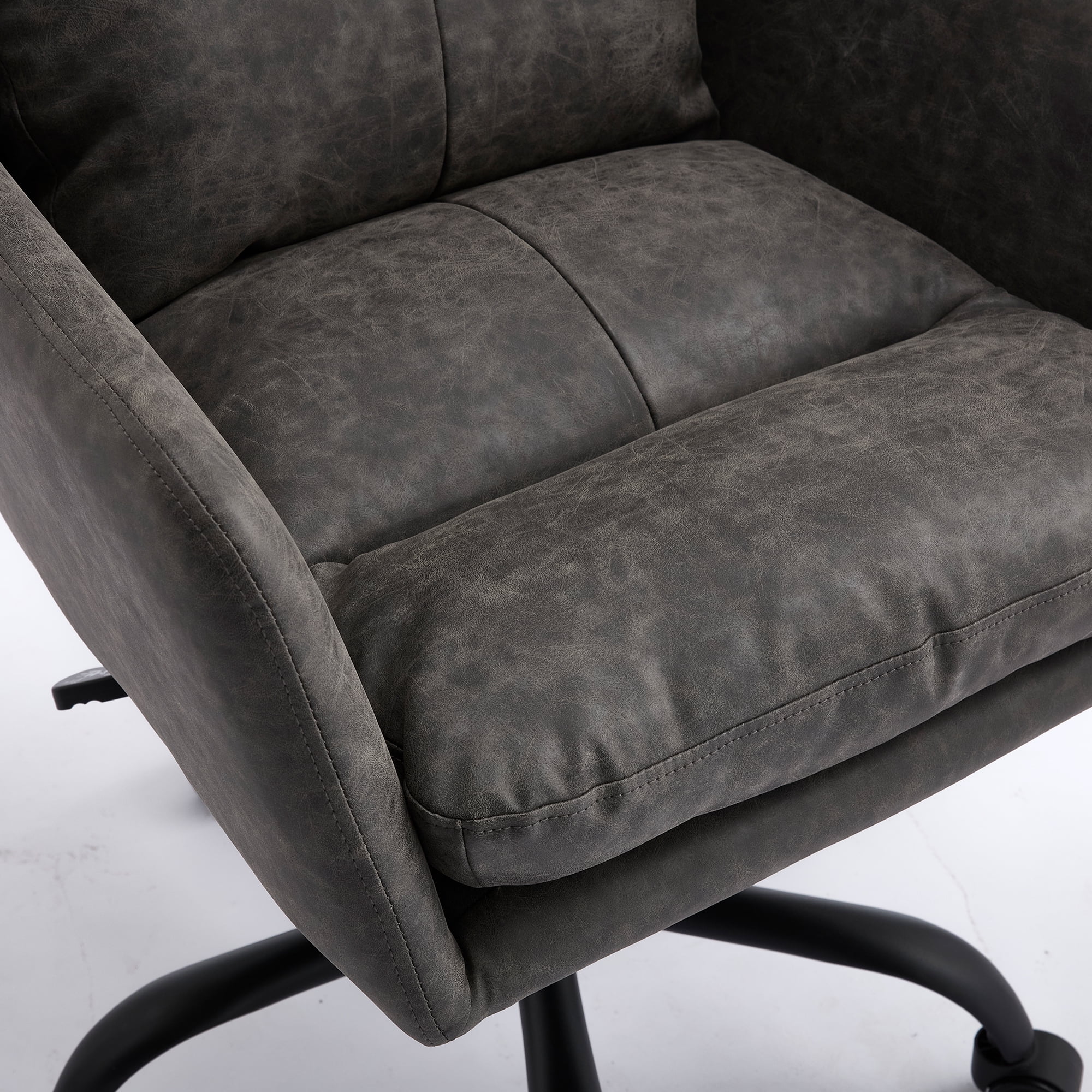 Leumius Office Chair with Black Base & Adjustable In Height,PU Leather Chair for Office Bedroom Dressing Table Gray