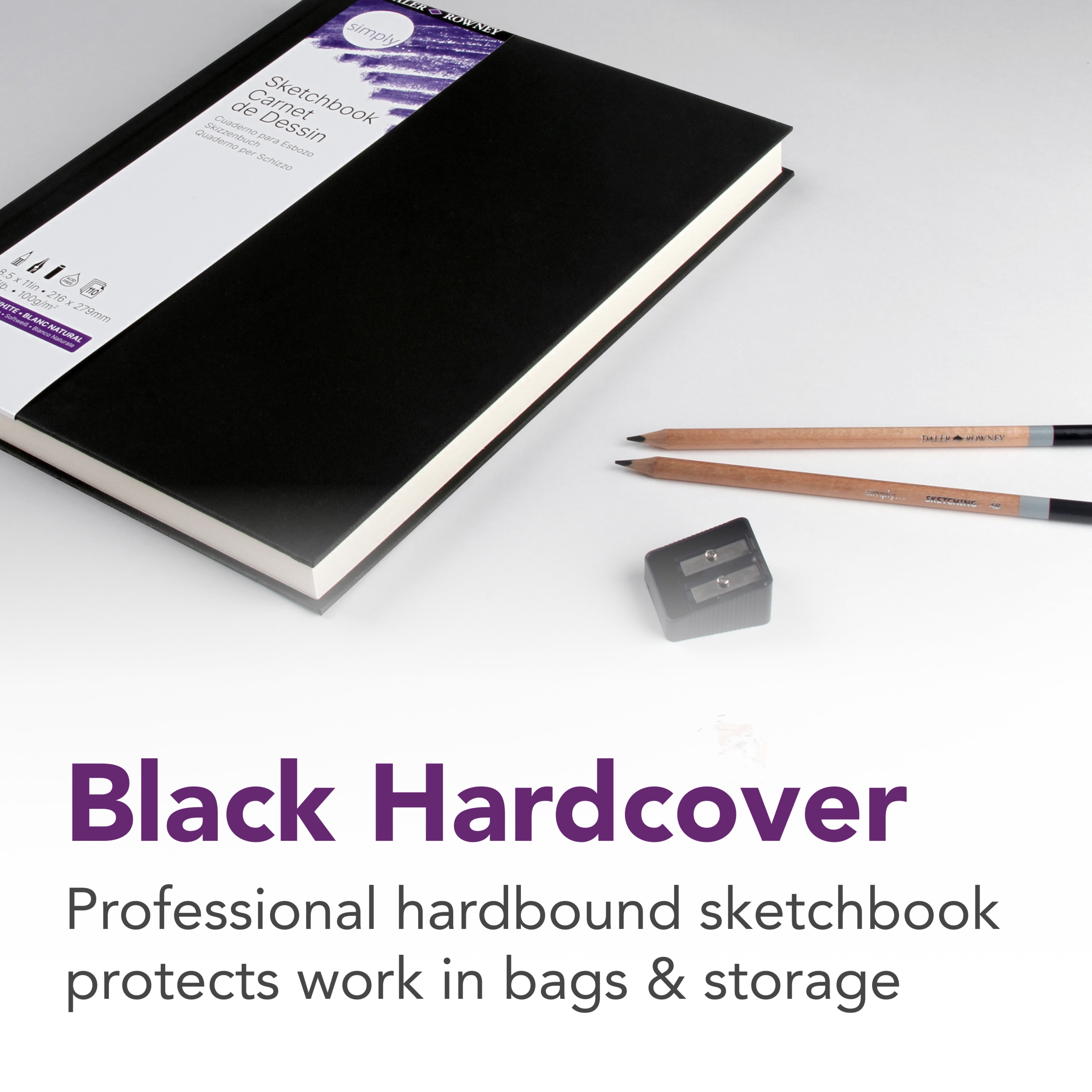 (3 pack) Daler-Rowney Simply... Sketchbook, Soft White Pages, (65lb/100g), Black Hardcover Binding, 110 Sheet, 8.5" x 11"