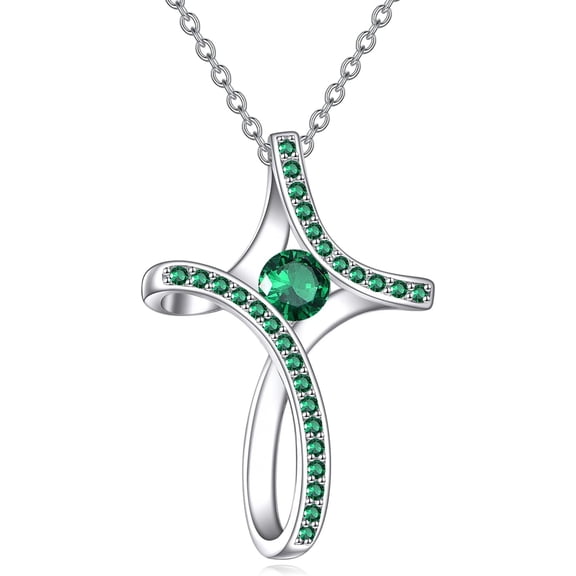 Cross Necklace for Women 925 Sterling Silver Birthstone Necklace Sideways Cross Necklace Birthstone Jewelry Gifts
