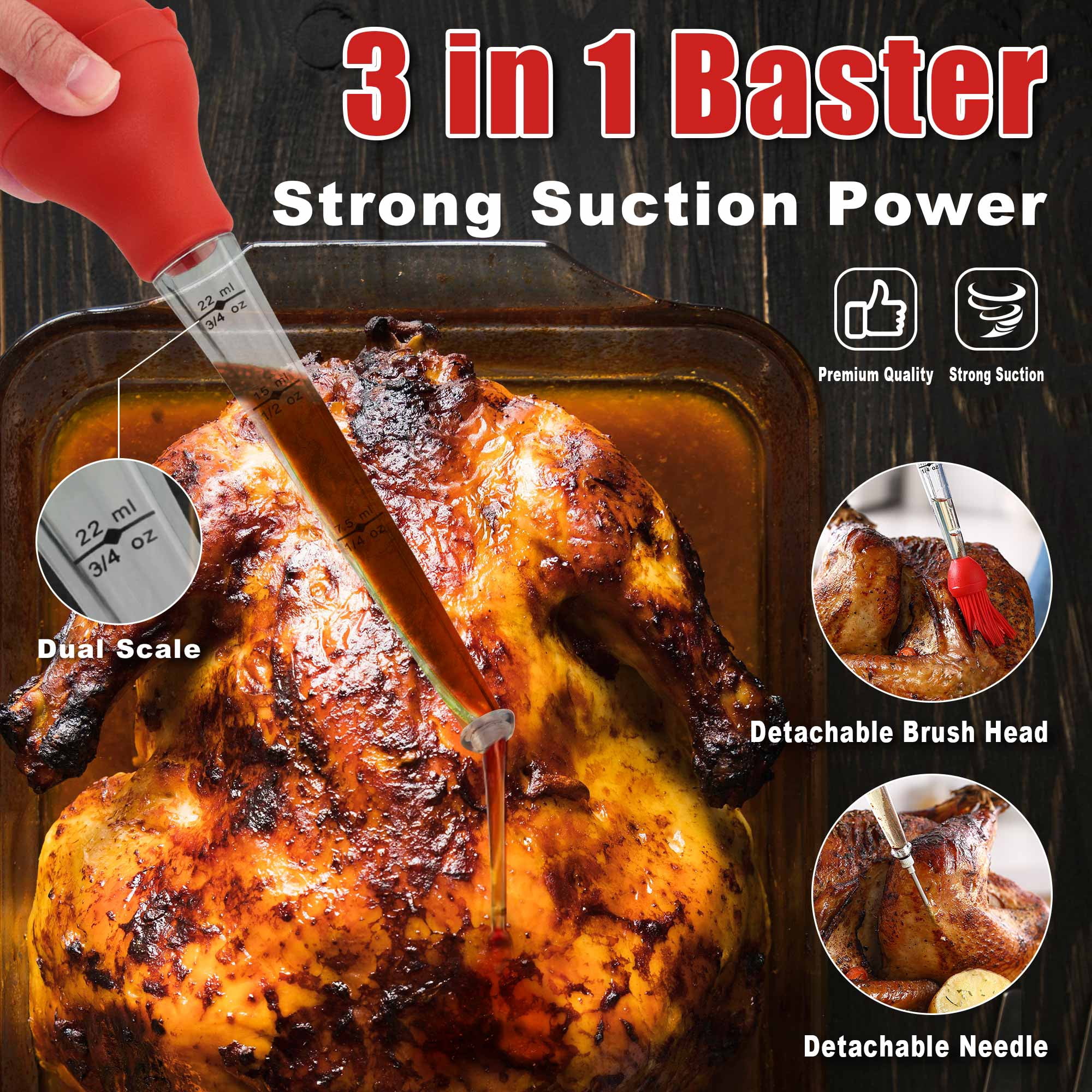 Professional Turkey Baster Meat Injector Syringe Kit, Baster for Cooking Thanksgiving & Christmas Turkey, Injector Marinades for Meats