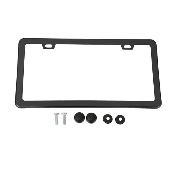 License Plate Frame Stainless Steel Car Front Rear License Plate Holder with Screws Caps 2 Hole Black 1 Set Mirror Square Hole Narrow Frame