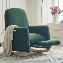 Jopath Nursery Rocking Chair,Teddy Fabric Upholstered Rocking Chair with Adjustable Footrest,Glider Rocker Chair with High Backrest for Living Room,Bedroom,Green