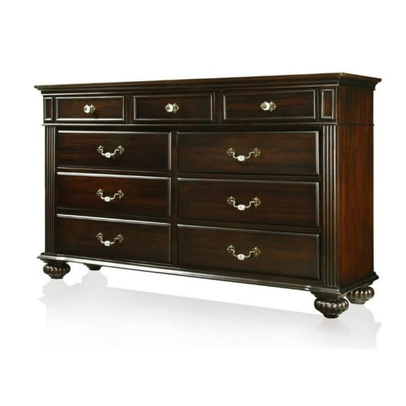 Bowery Hill 9-Drawer Traditional Solid Wood Dresser in Walnut