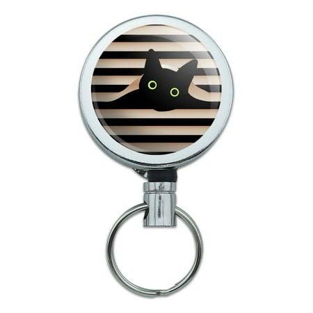 Black Cat In Window Heavy Duty Metal Retractable Reel ID Badge Key Card Tag Holder with Belt