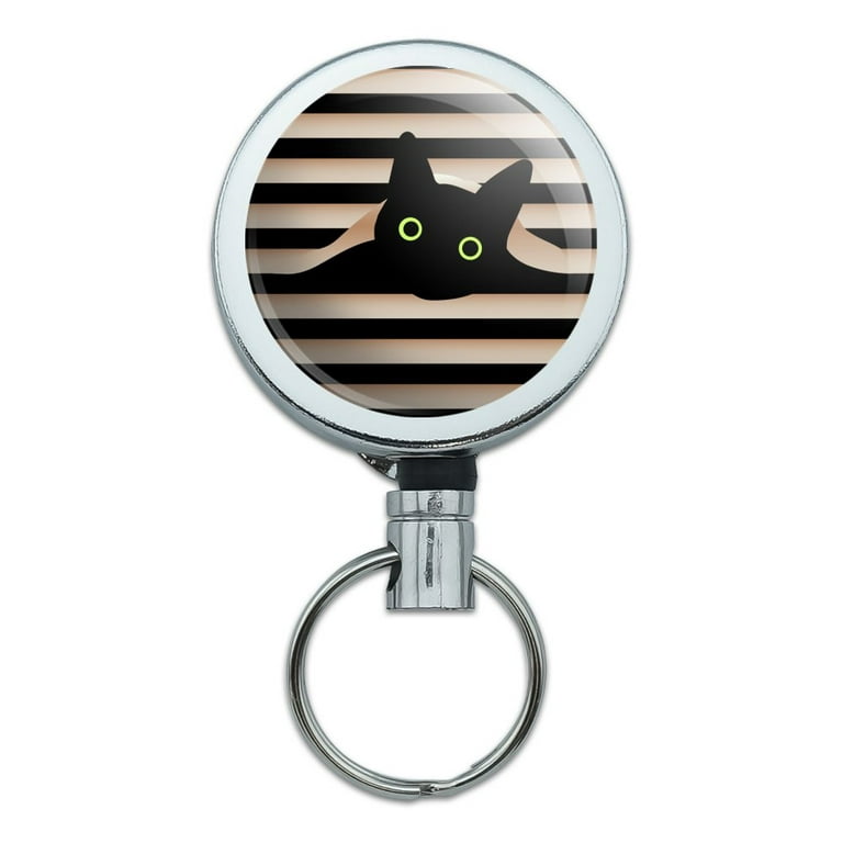 Black Cat In Window Heavy Duty Metal Retractable Reel ID Badge Key Card Tag  Holder with Belt Clip 