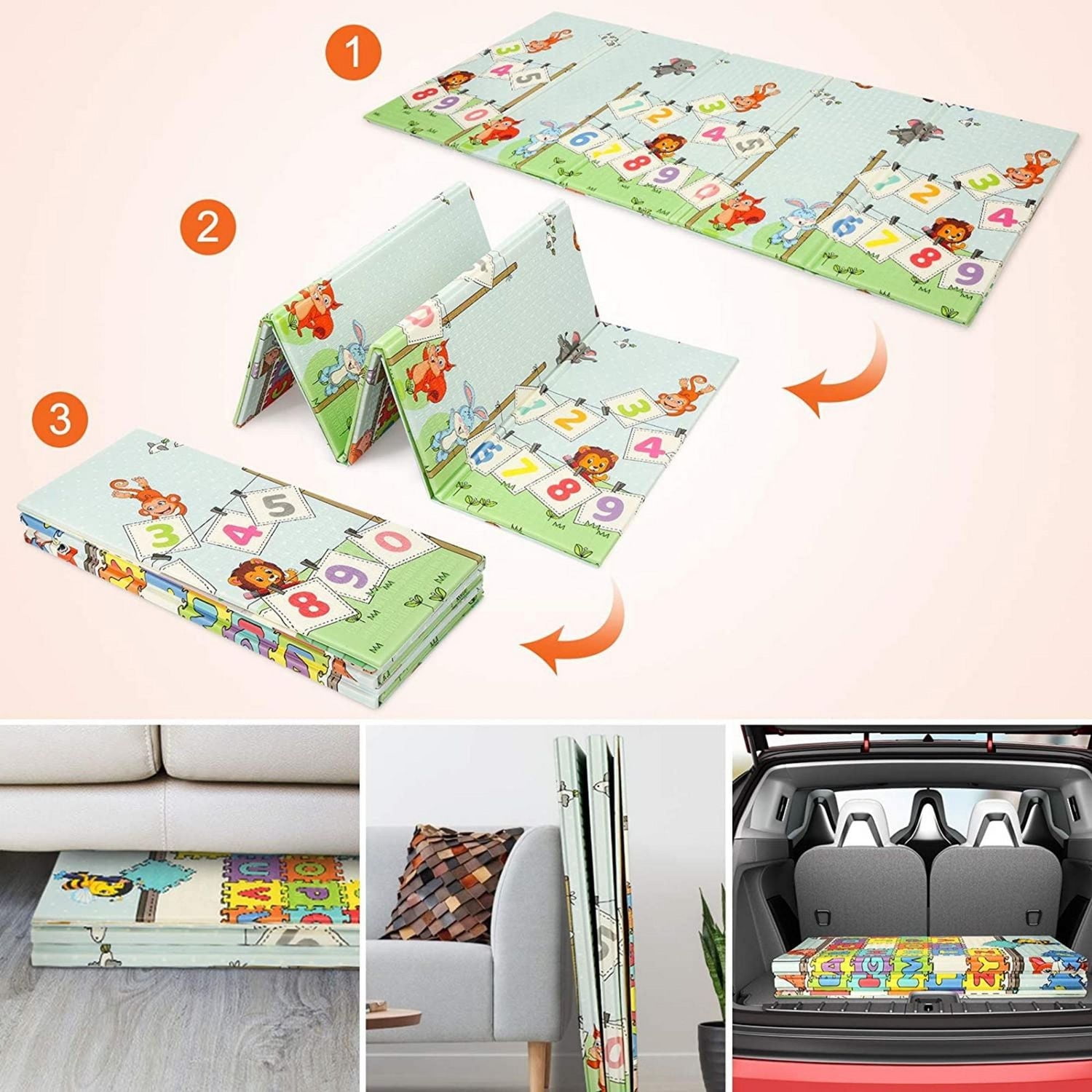 Toddlers, Infants, and Kids Double-Sided Foldable Indoor/Outdoor Waterproof Foam Playmat- KidsVIP
