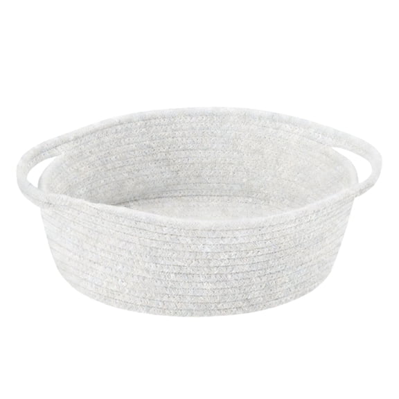 Small Woven Basket, 12x8x5 Inch Cotton Rope Organizer With Handles, Cute Bin For Toys Books Cosmetics, Multipurpose Storage(White)